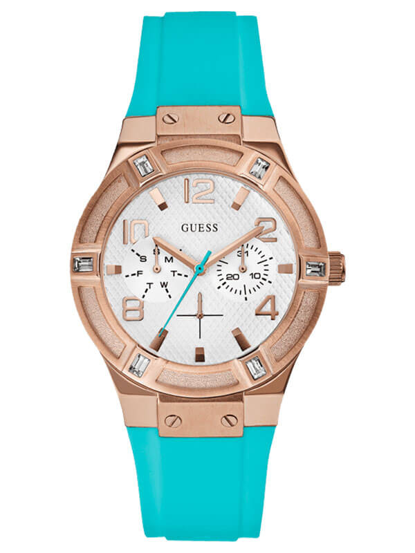 Женские часы GUESS W0564L3 fashion, круглые, белые с камнями и гарантией 24 месяца