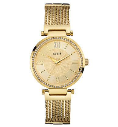 Женские часы GUESS W0638L2 fashion, круглые, золото с камнями и гарантией 24 месяца