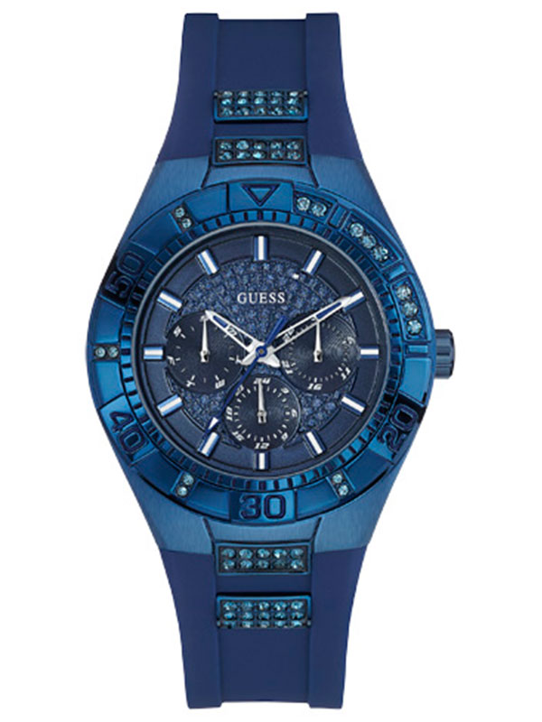 Женские часы GUESS W0653L1 спортивные, круглые, синий с камнями и гарантией 24 месяца