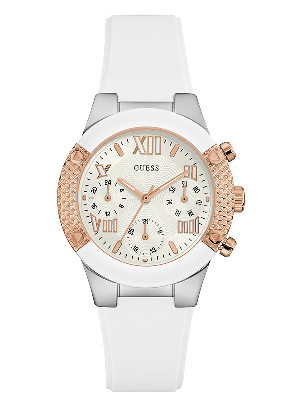 Женские часы GUESS W0773L1 спортивные, прямоугольные, белые и гарантией 24 месяца