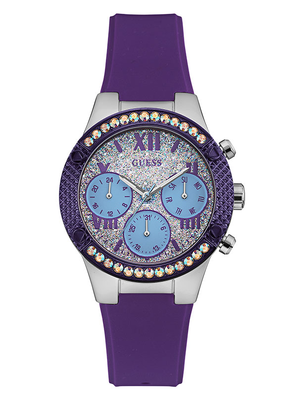 Женские часы GUESS W0773L4 спортивные, круглые, металлик с камнями и гарантией 24 месяца