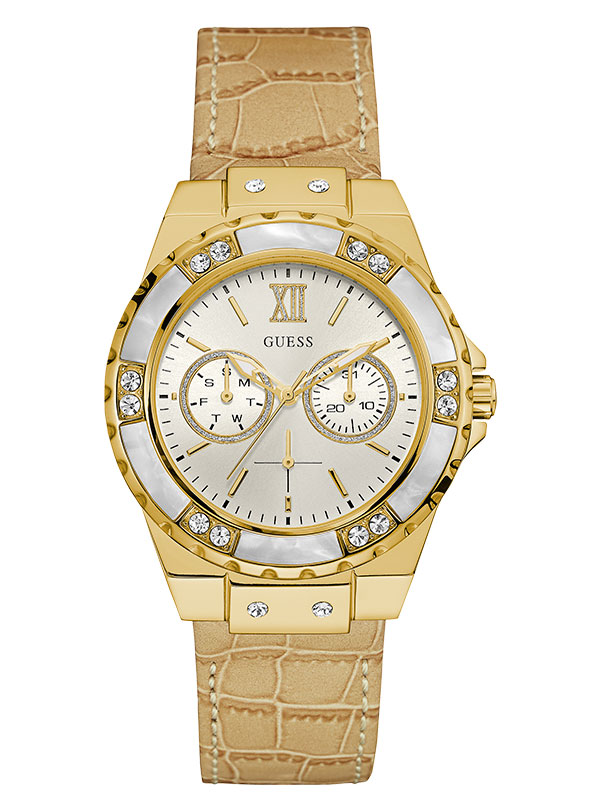Женские часы GUESS W0775L2 fashion, круглые, металлик с камнями и гарантией 24 месяца