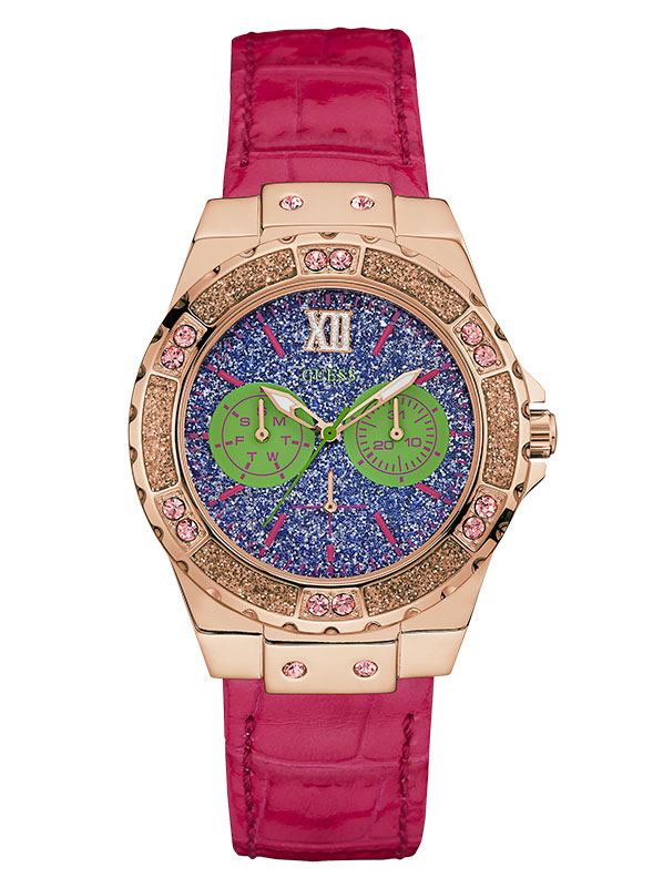 Женские часы GUESS W0775L4 fashion, круглые, фиолетовые и гарантией 24 месяца