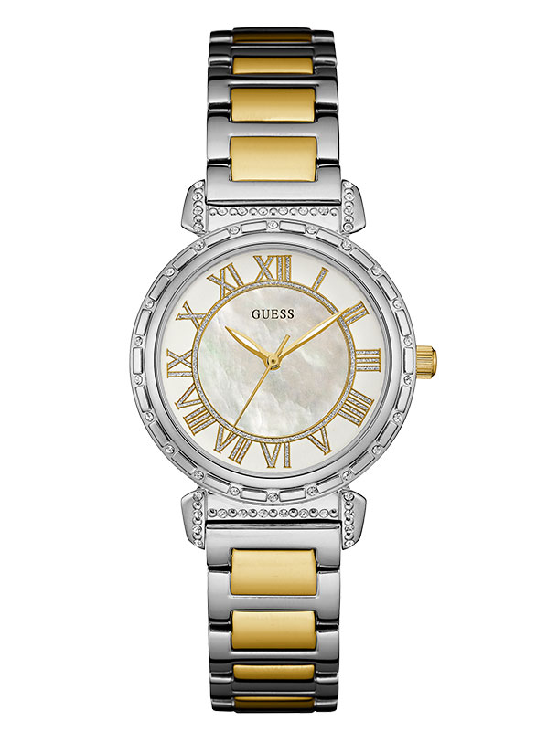 Годинник жіночий GUESS W0831L3 класичний, круглий, перламутр з камінням та гарантією 24 місяці