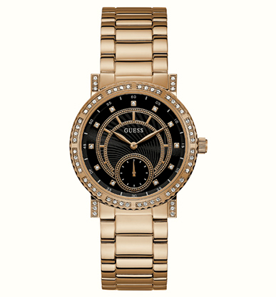 Женские часы GUESS W1006L2 fashion, круглые, черные с камнями и гарантией 24 месяца