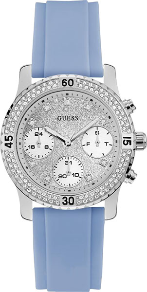 Женские часы GUESS W1098L3 fashion, круглые, металлик с камнями и гарантией 24 месяца