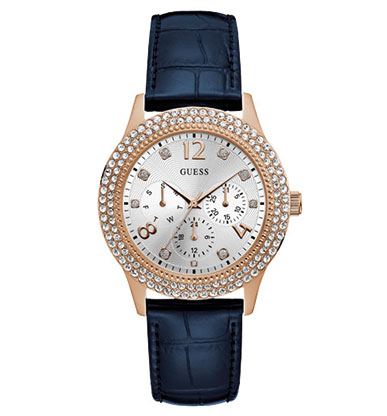 Женские часы GUESS W1159L2 fashion, круглые, металлик с камнями и гарантией 24 месяца