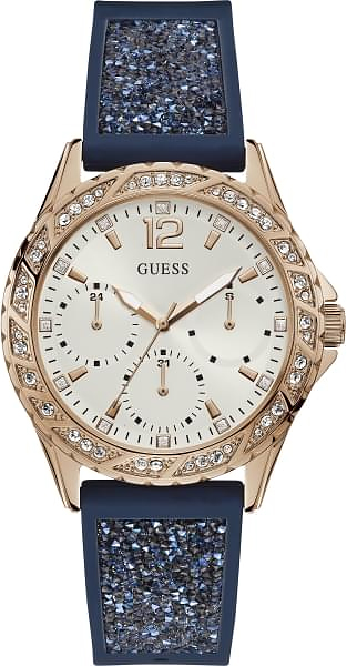 Женские часы GUESS W1096L4 fashion, круглые, металлик с камнями и гарантией 24 месяца