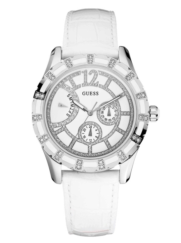 Годинник жіночий GUESS W15054L1 fashion, круглий, білий з камінням та гарантією 24 місяці
