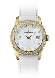 Женские часы CLAUDE BERNARD 61163 37JP AD fashion, круглые, золото с камнями и гарантией 24 месяца