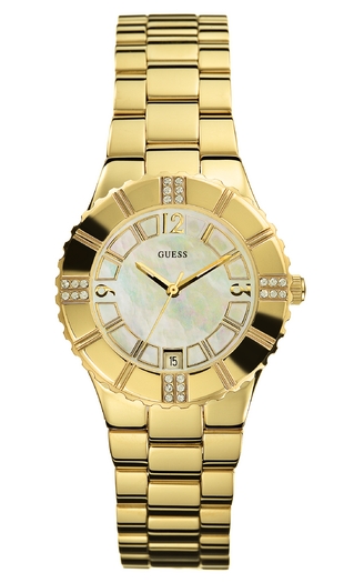 Женские часы Guess I11065L1 классические, круглые, перламутр с камнями и гарантией 24 месяца