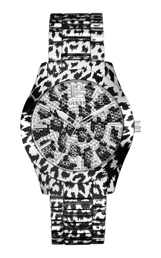Часы женские Guess W0001L1 fashion, круглые с камнями и гарантией 24 месяца