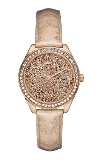 Часы женские Guess W0156L1 fashion, круглые, золото с камнями и гарантией 24 месяца