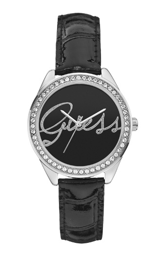 Часы женские Guess W0229L2 fashion, круглые, черные с камнями и гарантией 24 месяца