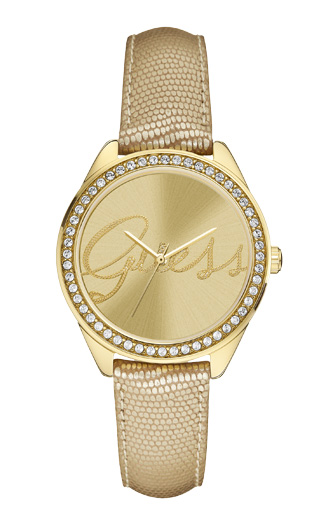 Часы женские Guess W0229L4 fashion, круглые, золото с камнями и гарантией 24 месяца