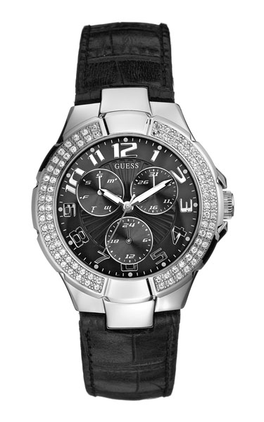 Годинник жіночий Guess W11008L2 спортивний, круглий, чорний з камінням та гарантією 24 місяці