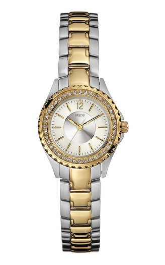Часы женские Guess W11068L2 классические, круглые, металлик с камнями и гарантией 24 месяца