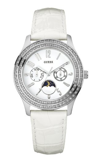 Женские часы Guess W11109L1 fashion, круглые, белые с камнями и гарантией 24 месяца