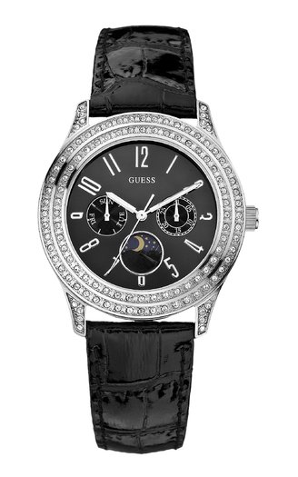 Женские часы Guess W11109L2 fashion, круглые, черные с камнями и гарантией 24 месяца