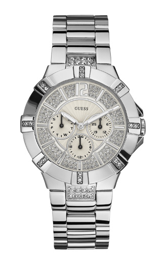 Часы женские Guess W12080L1 спортивные, круглые, белые с камнями и гарантией 24 месяца
