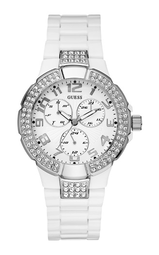 Женские часы Guess W13564L1 спортивные, круглые, белые с камнями и гарантией 24 месяца