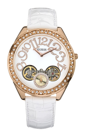 Годинник жіночий Guess W15518L1 fashion, круглий, білий з камінням та гарантією 24 місяці