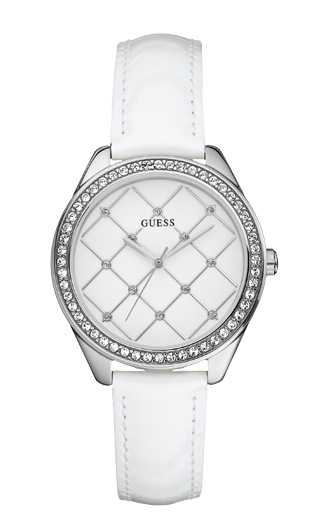 Женские часы Guess W60005L1 fashion, круглые, белые с камнями и гарантией 24 месяца