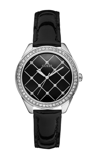 Женские часы Guess W60005L2 fashion, круглые, черные с камнями и гарантией 24 месяца