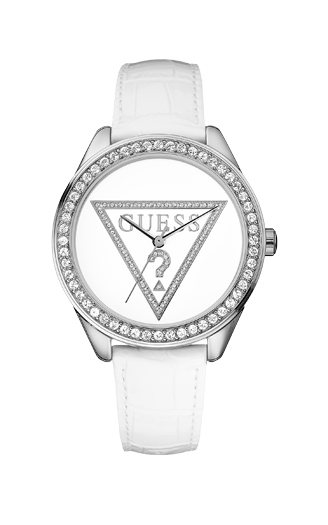 Женские часы Guess W65006L1 fashion, круглые, белые с камнями и гарантией 24 месяца