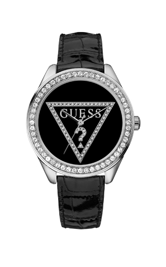 Часы женские Guess W65006L2 fashion, круглые, черные с камнями и гарантией 24 месяца