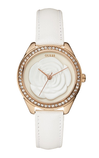Годинник жіночий Guess W90083L1 fashion, круглий, білий з камінням та гарантією 24 місяці