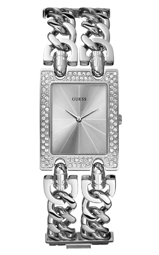 Женские часы Guess W95088L1 fashion, прямоугольные, металлик с камнями и гарантией 24 месяца
