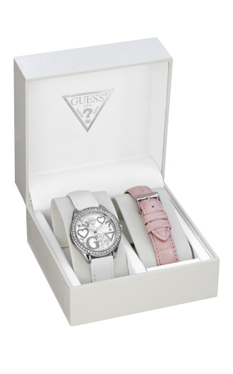 Женские часы Guess W95139L1 fashion, круглые, белые с камнями и гарантией 24 месяца