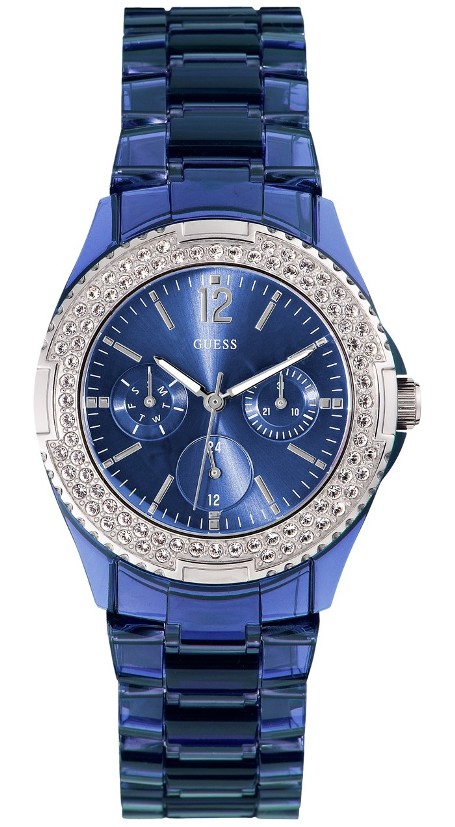 Часы женские W0062L1 fashion, круглые, синий с камнями и гарантией 24 месяца