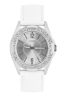 Часы женские Guess W0069L1 классические, круглые, металлик с камнями и гарантией 24 месяца