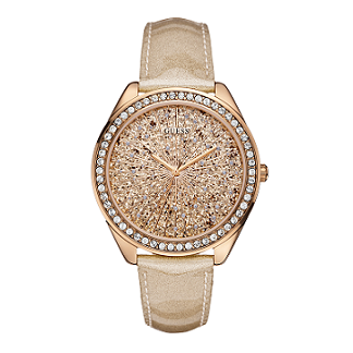 Часы женские Guess W0155L1 fashion, круглые, золото с камнями и гарантией 24 месяца
