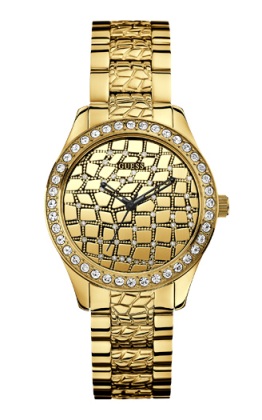 Женские часы GUESS W0236L2 fashion, круглые, золото с камнями и гарантией 24 месяца