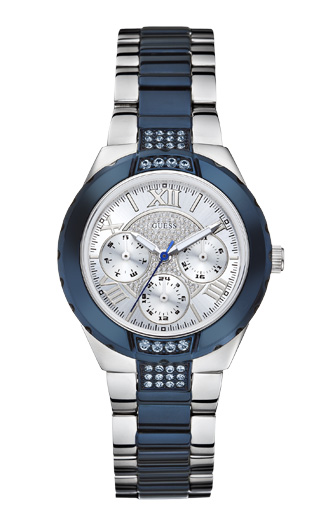 Женские часы GUESS W0413L1 спортивные, круглые, перламутр с камнями и гарантией 24 месяца