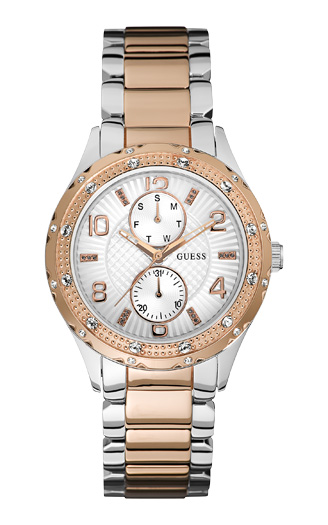 Женские часы GUESS W0442L4 спортивные, круглые, перламутр с камнями и гарантией 24 месяца