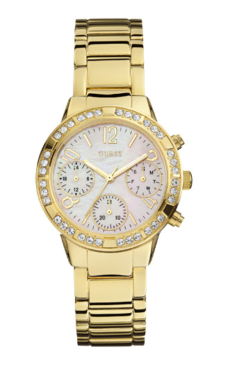 Женские часы GUESS W0546L2  спортивные, круглые, перламутр с камнями и гарантией 24 месяца