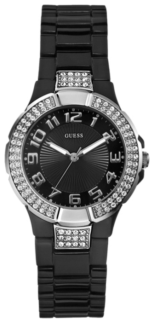 Часы Guess W11611L2 спортивные, круглые, черные с камнями и гарантией 24 месяца
